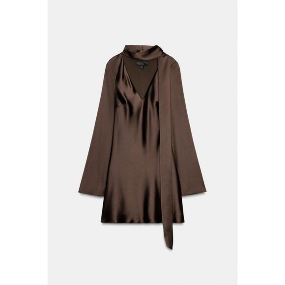 ZARA SATIN DRESS WITH FOULARD - Picture 4 of 5